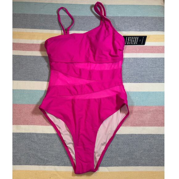 NWT Hot Pink Mesh Panel One Piece Swimsuit – Size Small - Picture 1 of 7